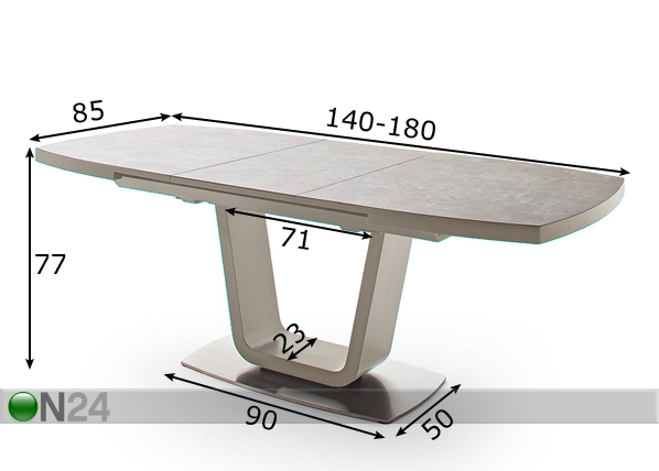 Удлиняющийся обеденный стол Leandro 140-180x85 cm размеры