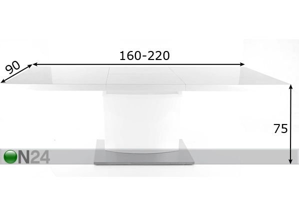 Удлиняющийся обеденный стол Loreto 90x160-220 cm размеры