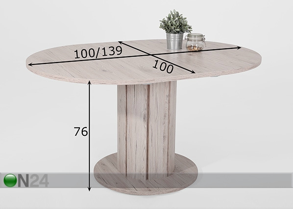 Удлиняющийся обеденный стол Luna Ø100 cm размеры