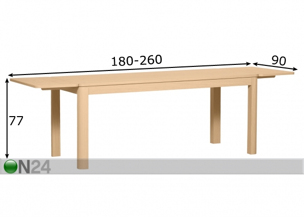 Удлиняющийся обеденный стол Malo 180-260x90 cm размеры