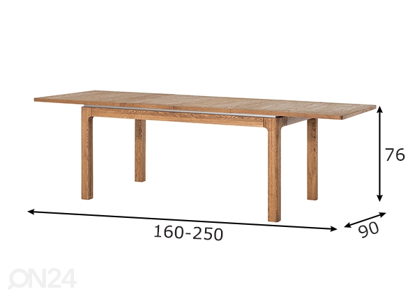 Удлиняющийся обеденный стол Montenegro 90x160-250 cm размеры