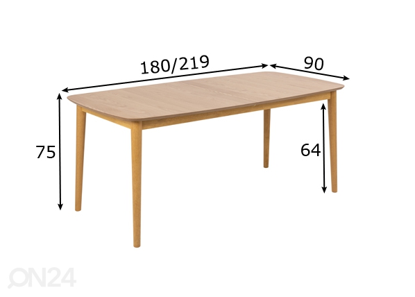 Удлиняющийся обеденный стол Monz 180/219x90 cm размеры