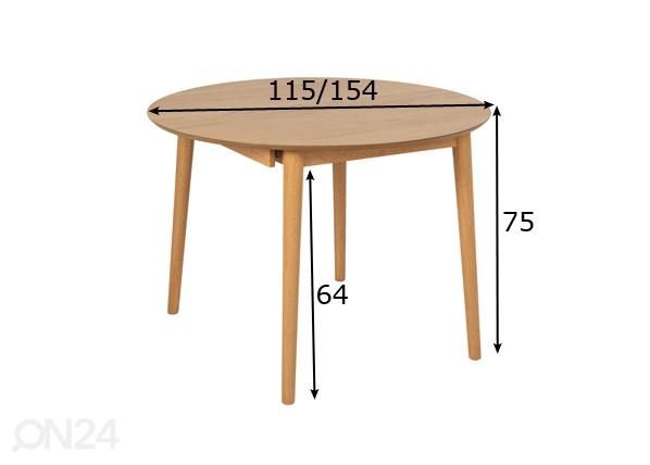 Удлиняющийся обеденный стол Monz Ø115/154 cm размеры