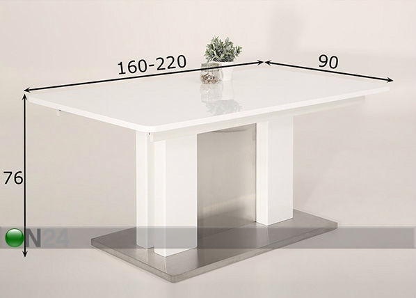 Удлиняющийся обеденный стол Naomi 90x160/220 cm размеры