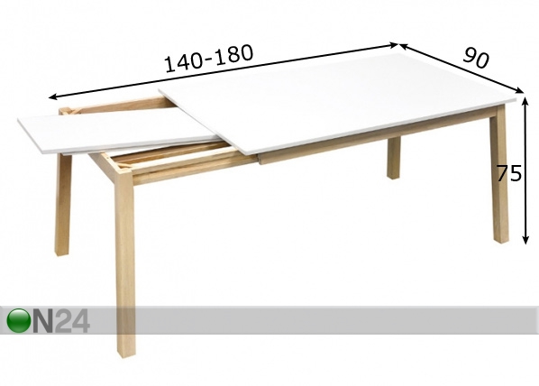 Удлиняющийся обеденный стол Narvik 90x140-180 cm размеры