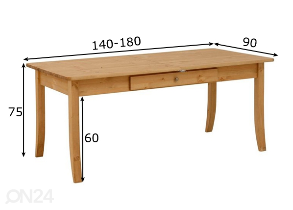 Удлиняющийся обеденный стол Palermo 140-180x90 cm размеры