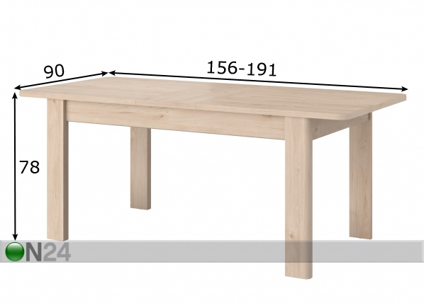 Удлиняющийся обеденный стол Portland 156-191x90 cm размеры