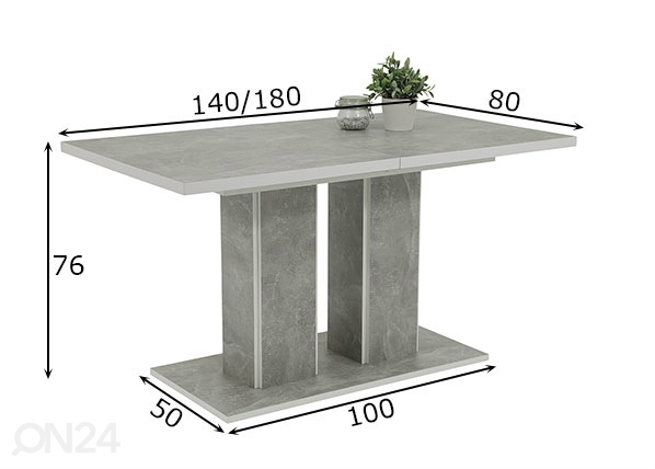 Удлиняющийся обеденный стол Ramona 80x140-180 cm размеры