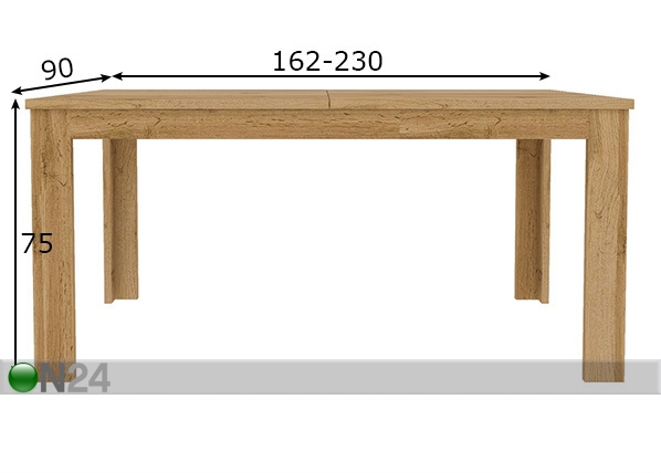 Удлиняющийся обеденный стол Tahoe 90x162-230 cm размеры