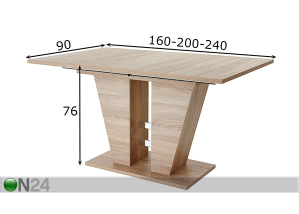 Удлиняющийся обеденный стол Tanja I 90x160-240 cm размеры