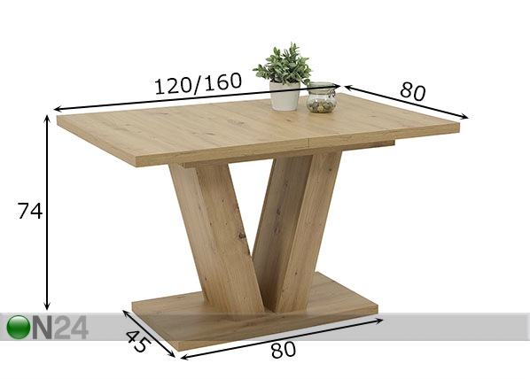 Удлиняющийся обеденный стол Tia 80x120-160 cm размеры