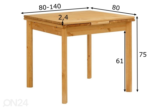 Удлиняющийся обеденный стол Tirza 80-140 cm размеры