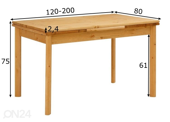 Удлиняющийся обеденный стол Tirza 80x120-200 cm размеры