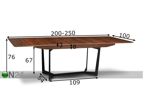 Удлиняющийся обеденный стол Tokyo 200-250x100 cm размеры