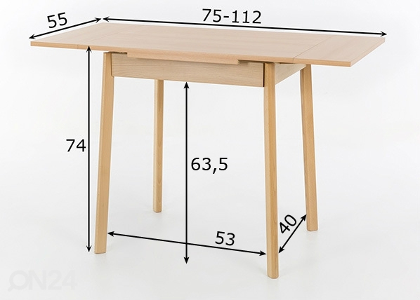 Удлиняющийся обеденный стол Trier II 75-112x55 cm размеры