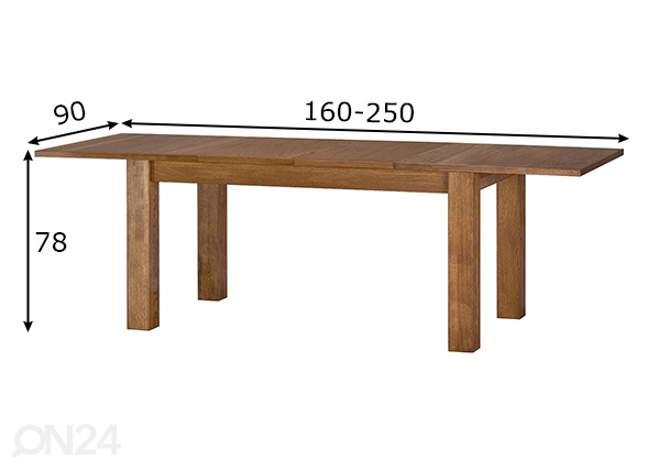 Удлиняющийся обеденный стол Velvet 90x160-250 cm размеры