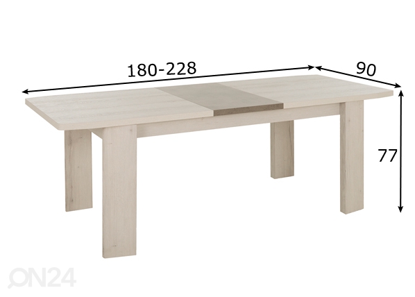 Удлиняющийся обеденный стол Vermont 180-228x90 cm размеры