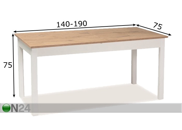 Удлиняющийся обеденный стол Wiktor 75x140-190 cm размеры