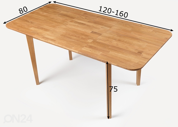 Удлиняющийся обеденный стол из дуба Frans 1P 120-160x80 cm размеры