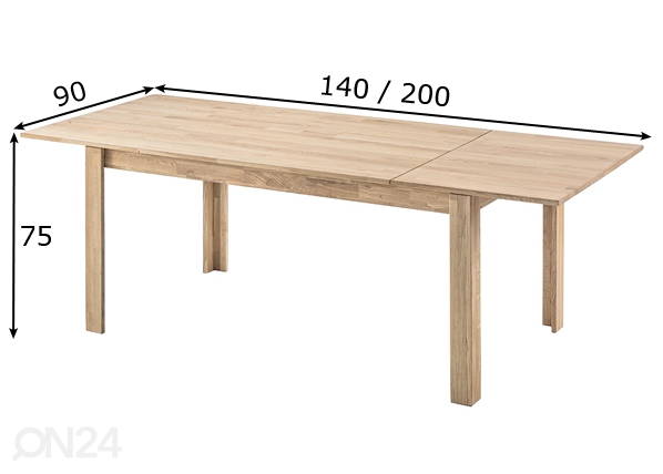 Удлиняющийся обеденный стол из дуба Liina 140-200x90 cm размеры