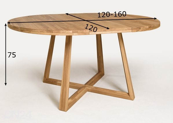 Удлиняющийся обеденный стол из дуба Merbi 120/160x120 cm размеры