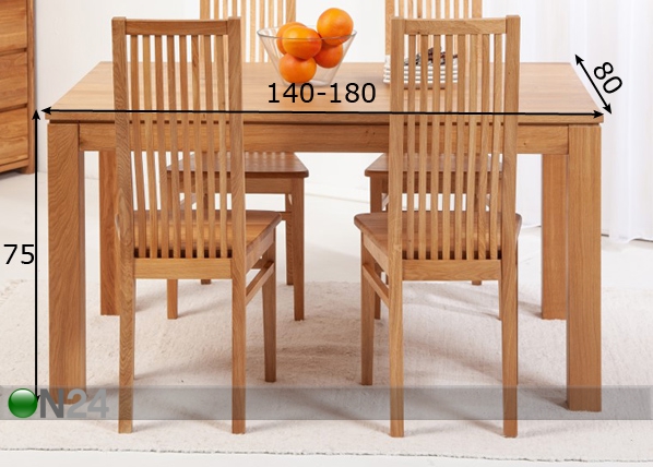 Удлиняющийся обеденный стол из массива дуба Paris 140-180x80 cm размеры
