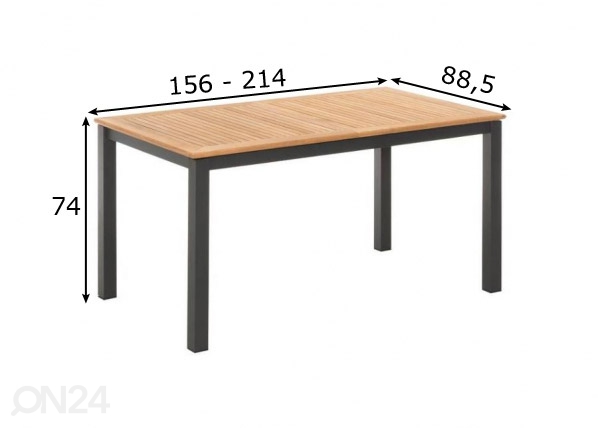 Удлиняющийся садовый стол Tika 156/214x88,5 cm, коричневый/чёрный размеры