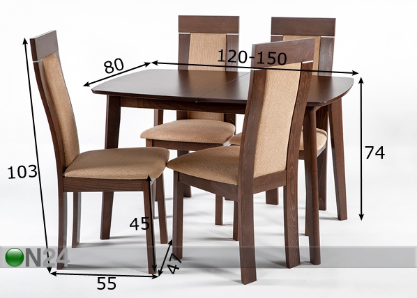 Удлиняющийся стол Bari + 4 стула Imperia, светлый венге размеры