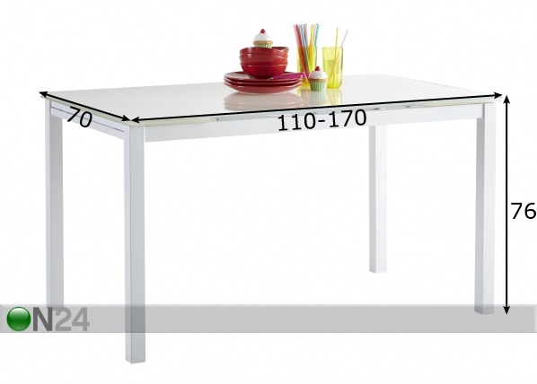 Удлиняющийся стол Kiara 70x110-170 cm размеры