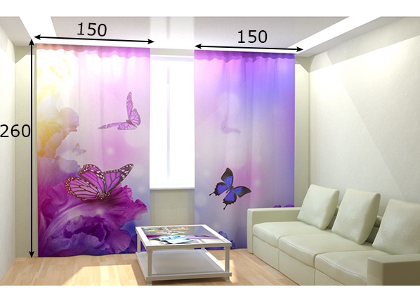 Фотошторы "Фиолетовая бабочка" 300x260 см размеры