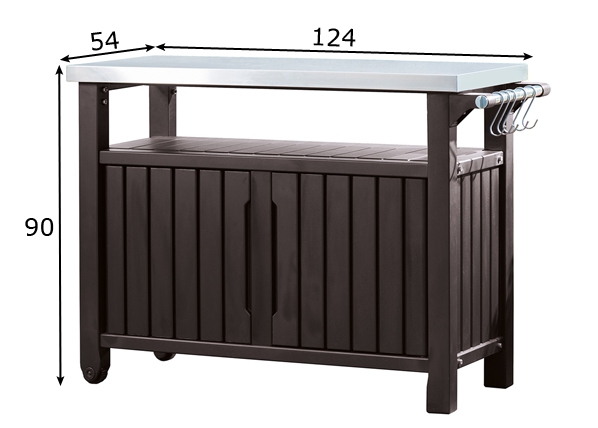 Шкаф в летнюю кухню / стол для гриля Keter Unity XL 183 л размеры