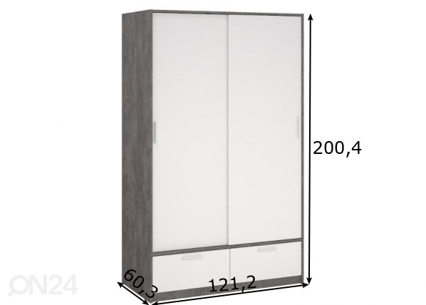 Шкаф-купе Line 121 cm, бетонно-серый/белый размеры