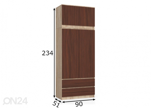 Шкаф платяной 90 cm, сонома/венге размеры