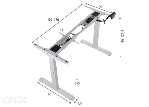 Электрически регулируемая рама стола, белая, с 2 моторами размеры
