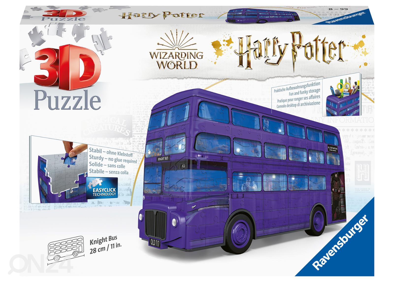 3D pusle pliiatsitops 162 tk Harry Potter buss Ravensburger suurendatud