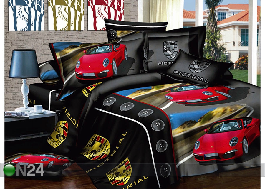 3D voodipesukomplekt Ferrari 150x200 cm suurendatud