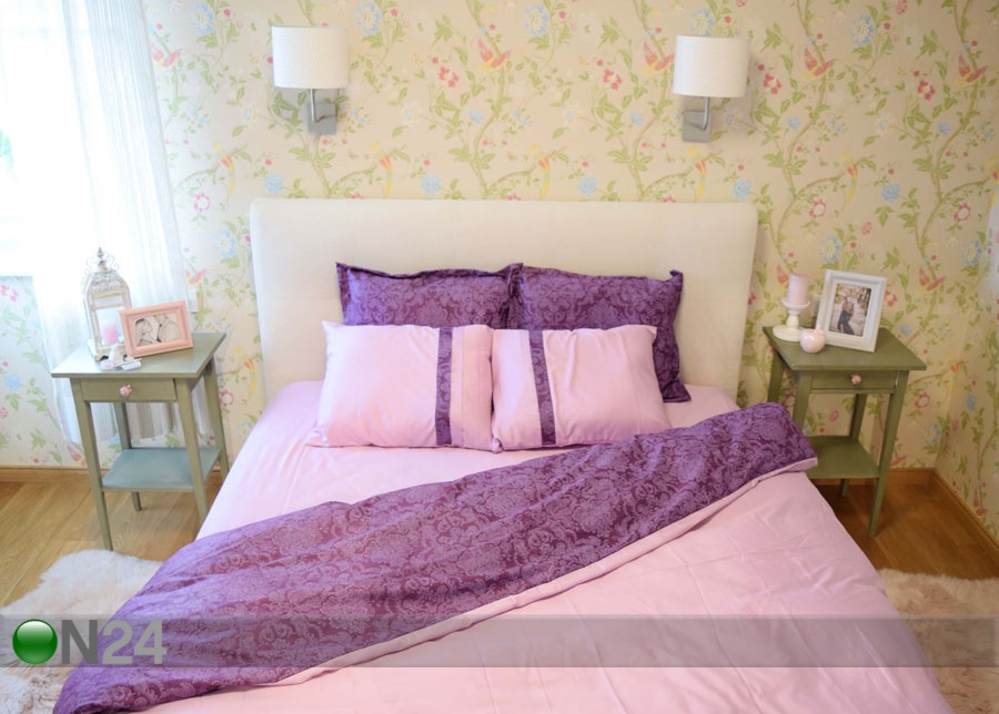 6-osaline puuvillasatiinist voodipesukomplekt Majesteetlik lilla 240x210 cm suurendatud