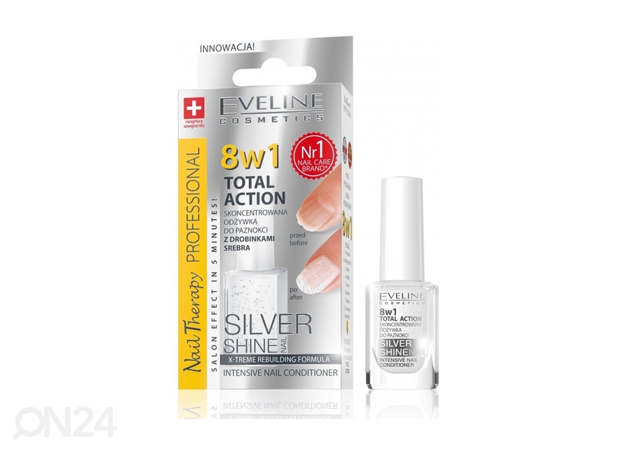 8in1 küünehoolduslakk hõbedase läikega Nail Therapy Eveline Cosmetics 12ml suurendatud