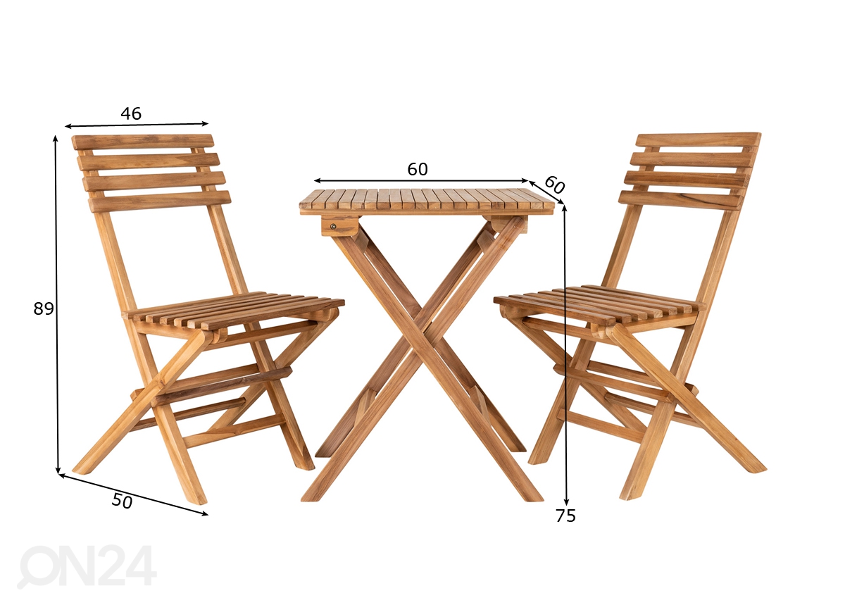 Aiamööbel Ambato laud + 2 tooli suurendatud mõõdud