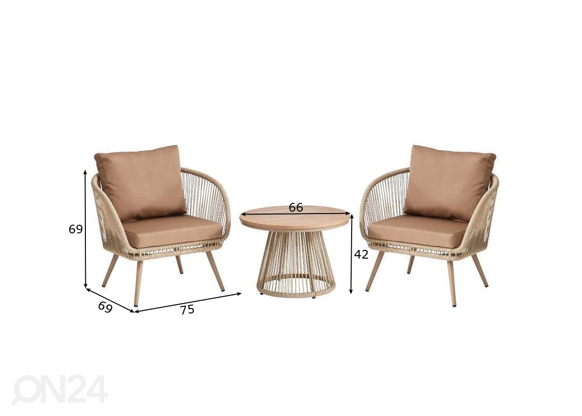 Aiamööbel Duo laud+2 tooli suurendatud mõõdud