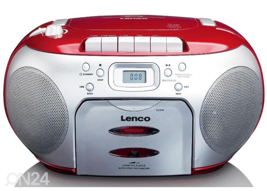 CD-raadio kassetimängijaga Lenco, punane suurendatud