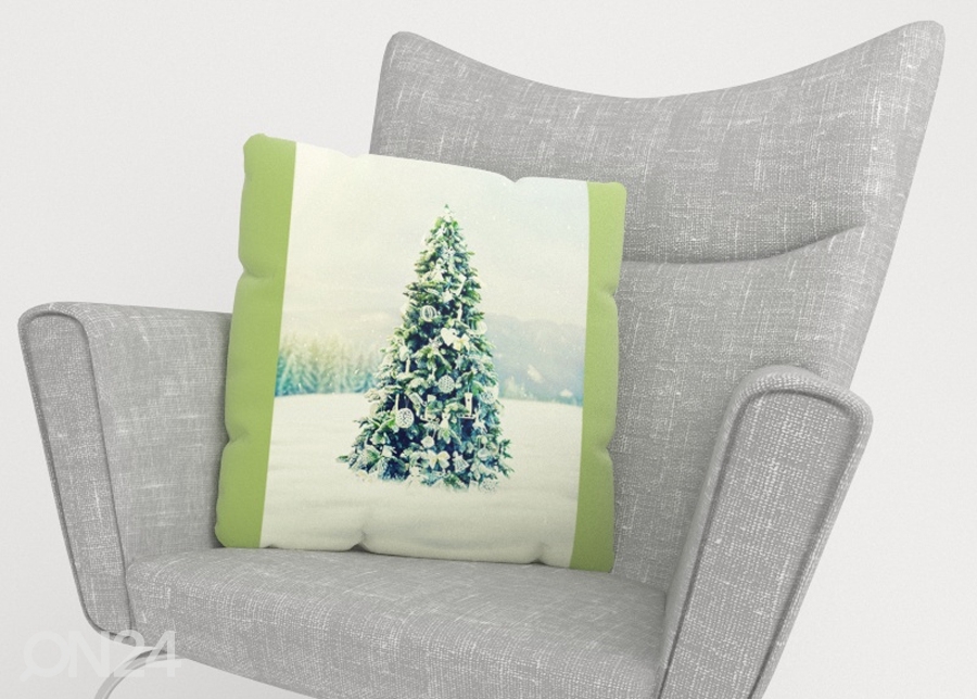 Dekoratiivpadjapüür Christmas tree with white decorations 40x40 cm suurendatud