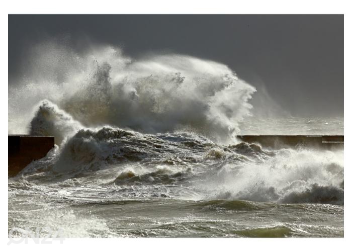 Fliis fototapeet Big stormy waves against pier in Porto, Portugal 368x254 cm suurendatud