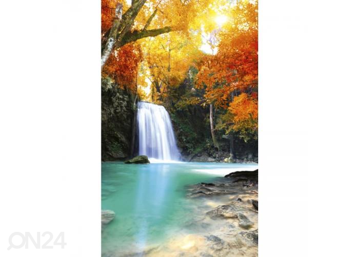 Fliis fototapeet Deep forest waterfall 150x250 cm suurendatud