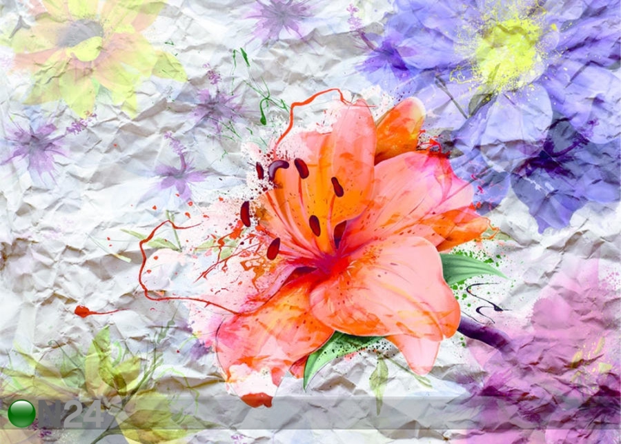 Fliis-fototapeet Flowers with paper effect 360x270 cm suurendatud