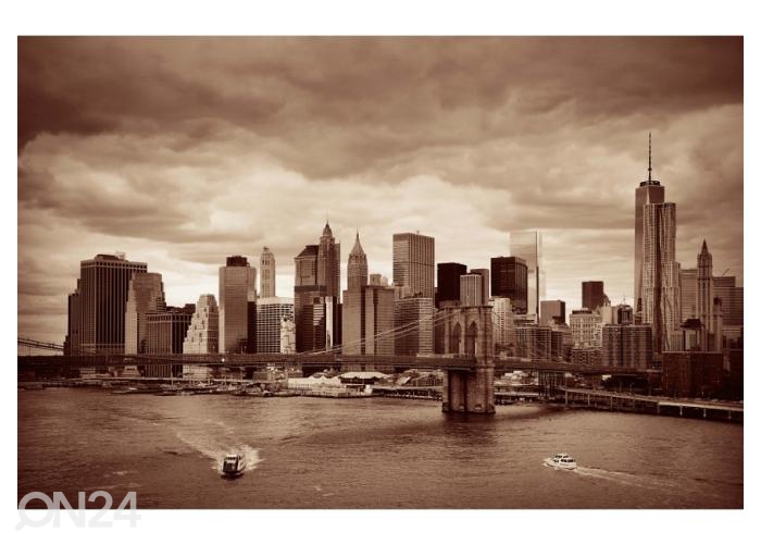 Fliis fototapeet Manhattan financial district with skyscrapers and Brooklyn Bridge 400x260 cm suurendatud