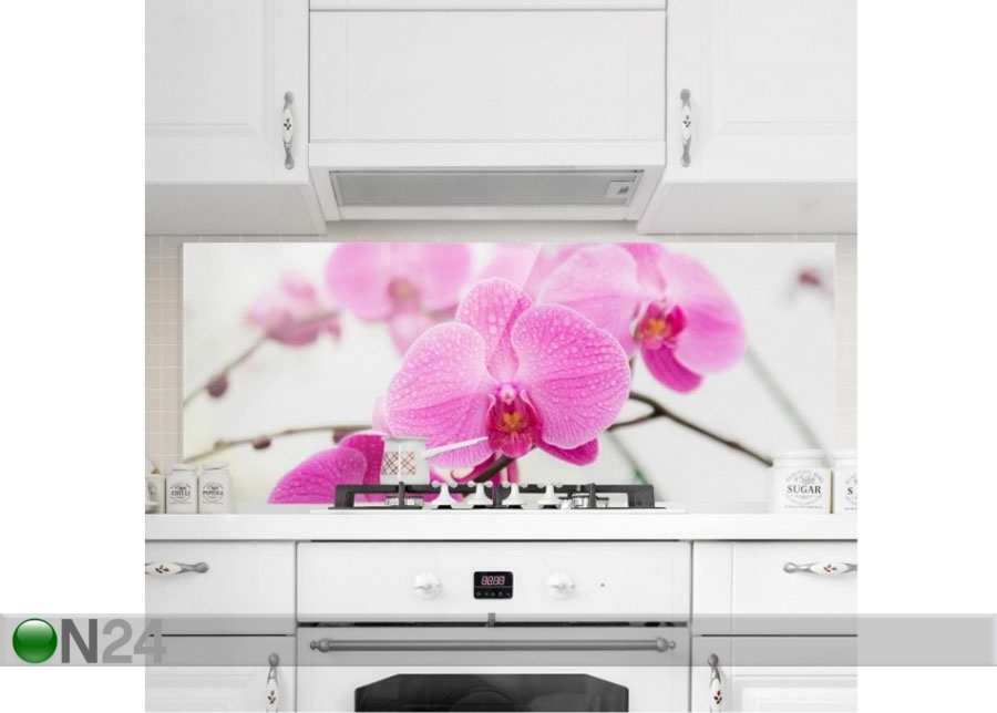 Fotoklaas, köögi tagasein Close Orchid 40x100 cm suurendatud