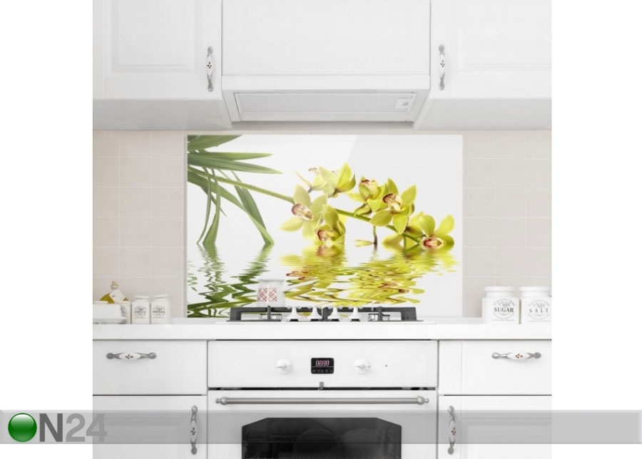 Fotoklaas, köögi tagasein Elegant Orchid Waters 40x60 cm suurendatud