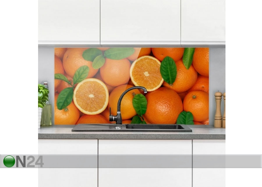 Fotoklaas, köögi tagasein Juicy Oranges 40x100 cm suurendatud