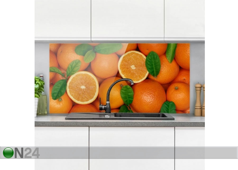 Fotoklaas, köögi tagasein Juicy Oranges 59x120 cm suurendatud